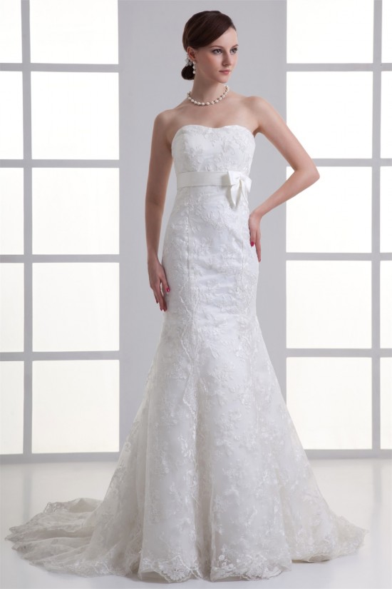 Mermaid/Trumpet Sleeveless Satin Lace Soft Sweetheart Wedding Dresses 2031236 Mermaid/Trumpet Sleeveless Satin Lace Soft Sweetheart Wedding Dresses 2031236