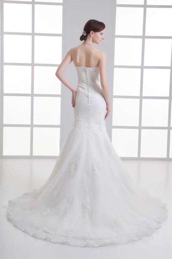 Mermaid/Trumpet Sleeveless Strapless Satin Fine Netting Wedding Dresses 2031238 Mermaid/Trumpet Sleeveless Strapless Satin Fine Netting Wedding Dresses 2031238