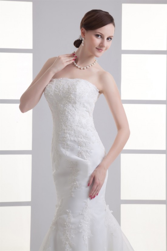 Mermaid/Trumpet Sleeveless Strapless Satin Fine Netting Wedding Dresses 2031238 Mermaid/Trumpet Sleeveless Strapless Satin Fine Netting Wedding Dresses 2031238