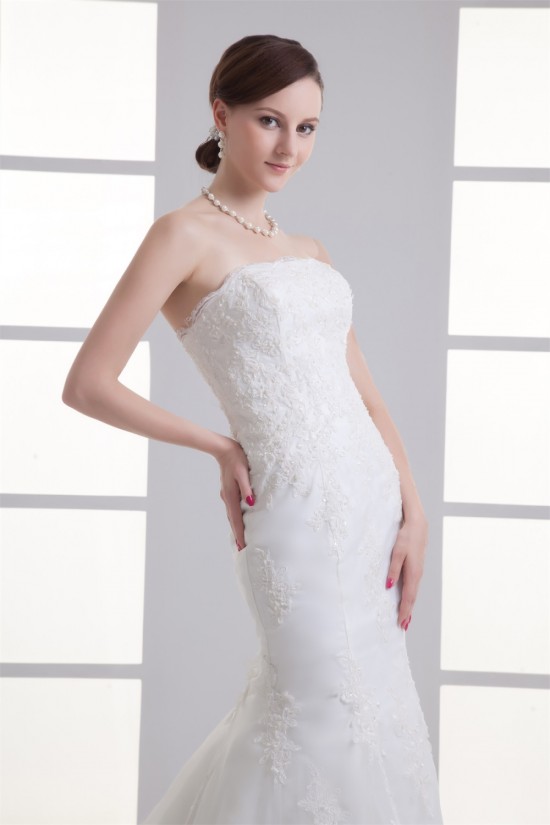 Mermaid/Trumpet Sleeveless Strapless Satin Fine Netting Wedding Dresses 2031238 Mermaid/Trumpet Sleeveless Strapless Satin Fine Netting Wedding Dresses 2031238