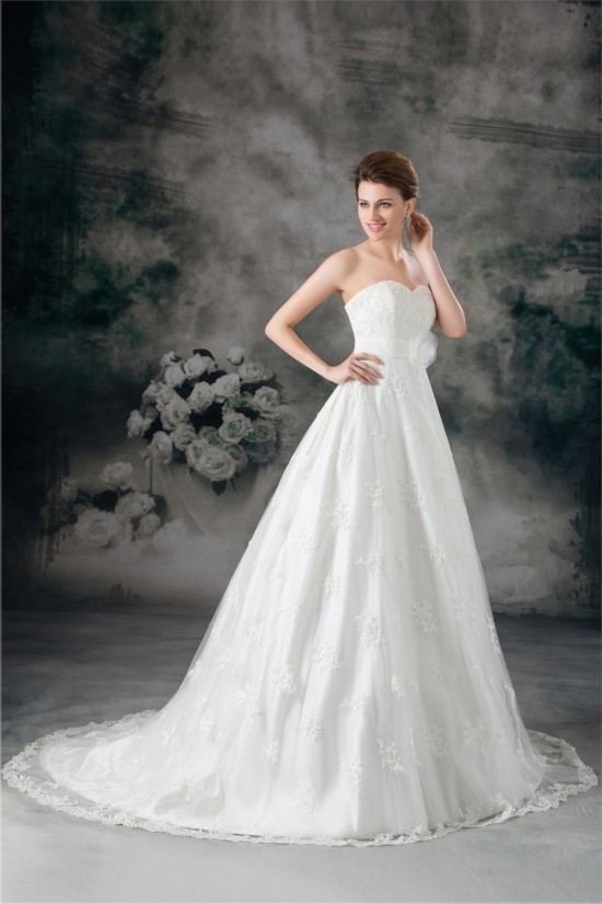 New Arrival Satin Lace Sweetheart A-Line Sleeveless Wedding Dresses 2031248