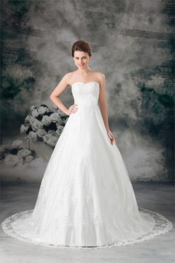 New Arrival Satin Lace Sweetheart A-Line Sleeveless Wedding Dresses 2031248