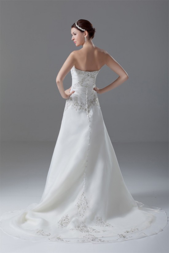 New Style Sleeveless A-Line Satin Organza Sweetheart Wedding Dresses 2031259