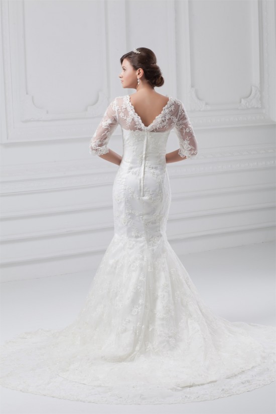 Satin Lace Half Elbow Sleeve Mermaid/Trumpet Most Beautiful Wedding Dresses 2031273 Satin Lace Half Elbow Sleeve Mermaid/Trumpet Most Beautiful Wedding Dresses 2031273