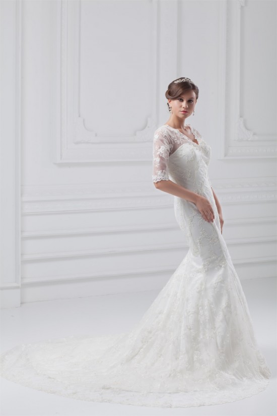 Satin Lace Half Elbow Sleeve Mermaid/Trumpet Most Beautiful Wedding Dresses 2031273 Satin Lace Half Elbow Sleeve Mermaid/Trumpet Most Beautiful Wedding Dresses 2031273