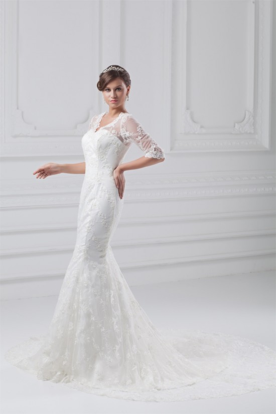 Satin Lace Half Elbow Sleeve Mermaid/Trumpet Most Beautiful Wedding Dresses 2031273 Satin Lace Half Elbow Sleeve Mermaid/Trumpet Most Beautiful Wedding Dresses 2031273