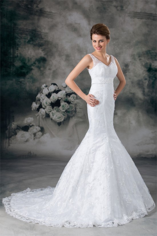Satin Lace Mermaid/Trumpet V-Neck New Arrival Wedding Dresses 2031278 Satin Lace Mermaid/Trumpet V-Neck New Arrival Wedding Dresses 2031278