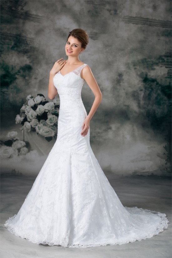 Satin Lace Mermaid/Trumpet V-Neck New Arrival Wedding Dresses 2031278 Satin Lace Mermaid/Trumpet V-Neck New Arrival Wedding Dresses 2031278