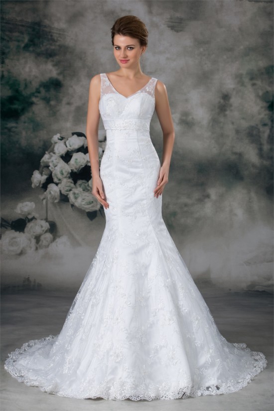 Satin Lace Mermaid/Trumpet V-Neck New Arrival Wedding Dresses 2031278 Satin Lace Mermaid/Trumpet V-Neck New Arrival Wedding Dresses 2031278