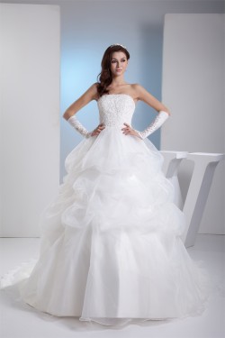 Ball Gown Strapless Chapel Train Lace Wedding Dresses 2030128