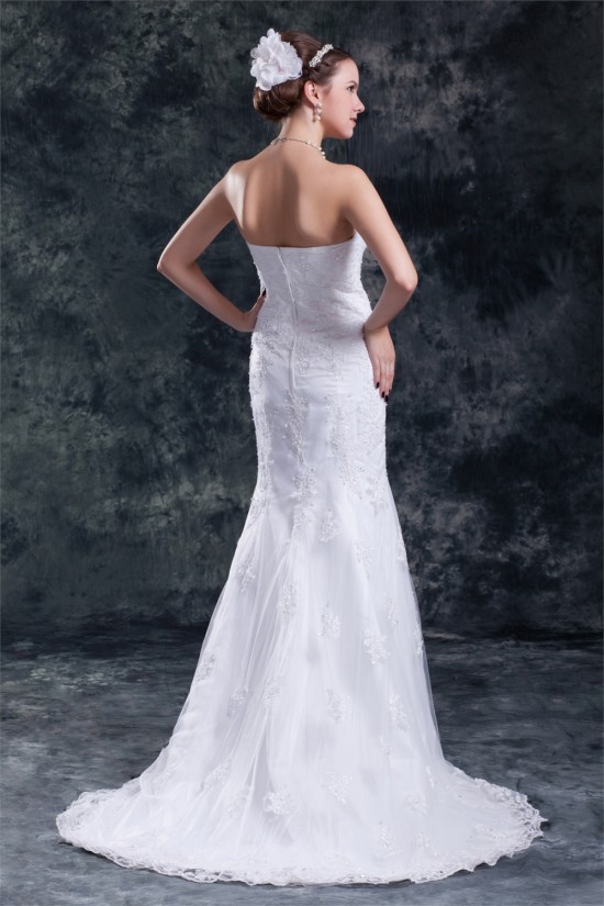 Satin Net Sweetheart Mermaid/Trumpet Sleeveless Wedding Dresses 2031283