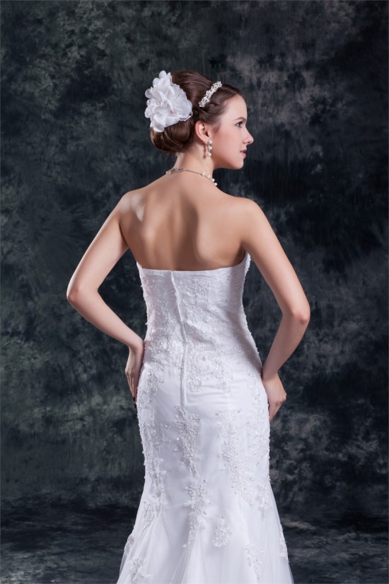 Satin Net Sweetheart Mermaid/Trumpet Sleeveless Wedding Dresses 2031283