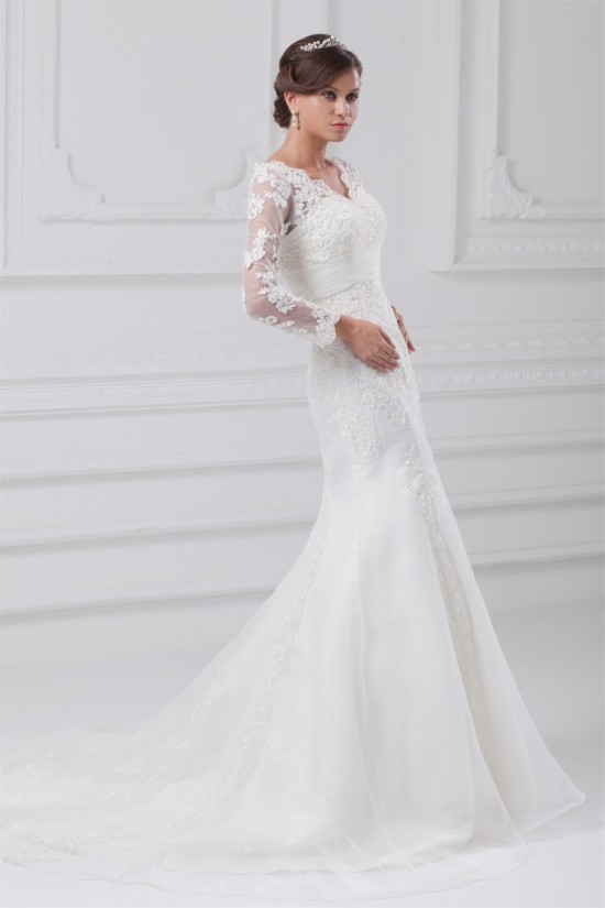 Satin Lace Organza Long Sleeve Mermaid/Trumpet Wedding Dresses 2031289
