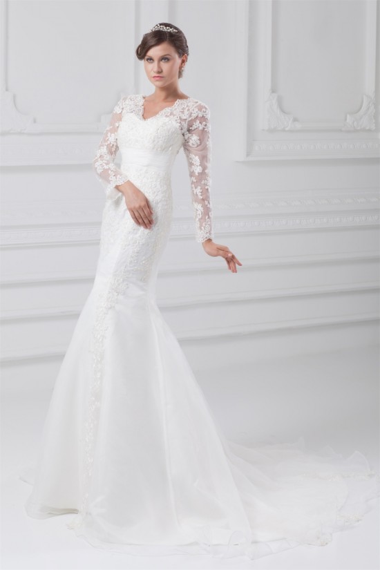 Satin Lace Organza Long Sleeve Mermaid/Trumpet Wedding Dresses 2031289