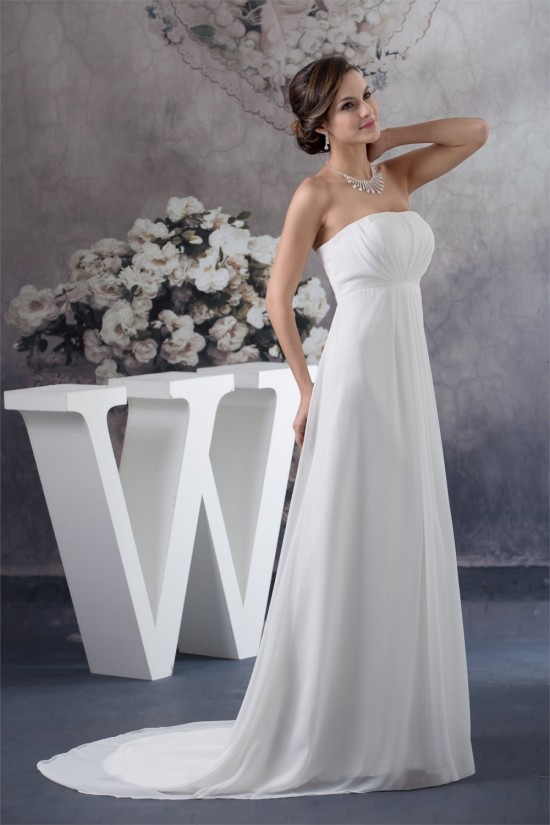 Elegant Strapless Sleeveless A-Line Chiffon Wedding Dresses 2030129 Elegant Strapless Sleeveless A-Line Chiffon Wedding Dresses 2030129