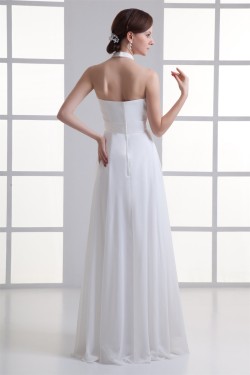 Sheath/Column Chiffon Elastic Woven Satin Halter Wedding Dresses 2031306