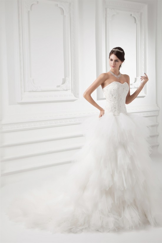Sleeveless A-Line Strapless Satin Fine Netting Beaded Lace Wedding Dresses 2031315 Sleeveless A-Line Strapless Satin Fine Netting Beaded Lace Wedding Dresses 2031315