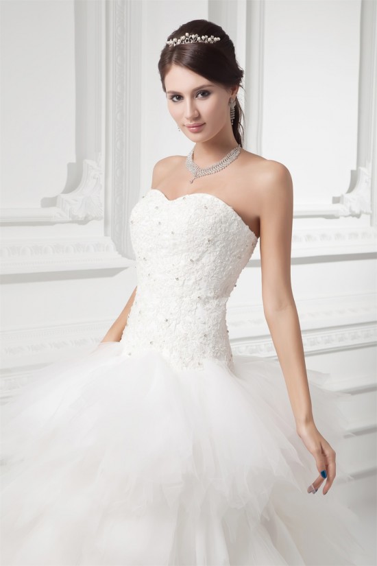Sleeveless A-Line Strapless Satin Fine Netting Beaded Lace Wedding Dresses 2031315 Sleeveless A-Line Strapless Satin Fine Netting Beaded Lace Wedding Dresses 2031315