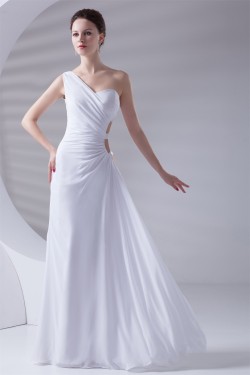 Sheath/Column One-Shoulder Floor-Length Chiffon Wedding Dresses 2031322