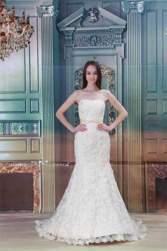 Sleeveless Mermaid/Trumpet Strapless Satin Lace Wedding Dresses 2031325 Sleeveless Mermaid/Trumpet Strapless Satin Lace Wedding Dresses 2031325