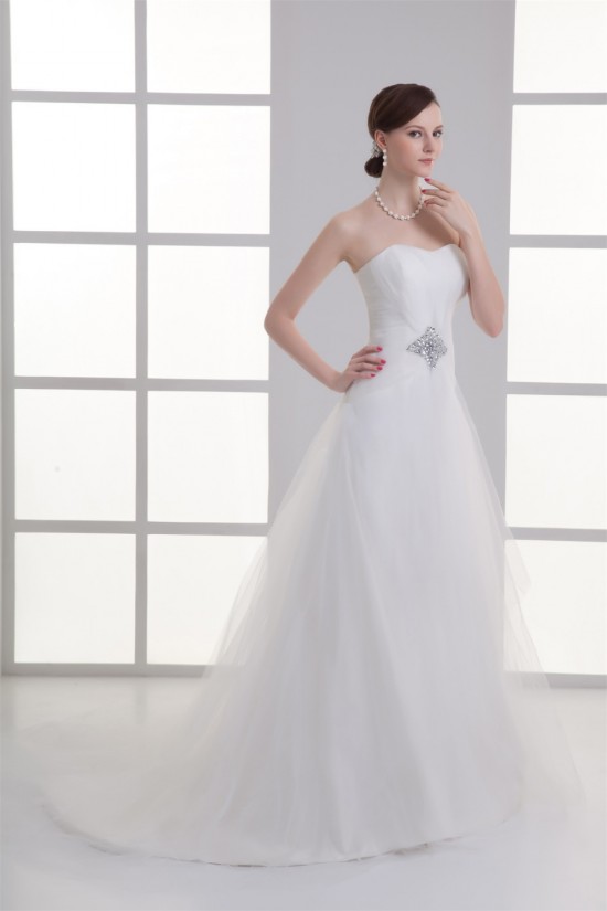 Sleeveless Satin Fine Netting A-Line Strapless Beaded Wedding Dresses 2031330 Sleeveless Satin Fine Netting A-Line Strapless Beaded Wedding Dresses 2031330