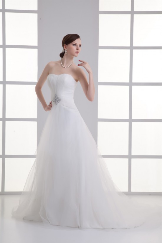 Sleeveless Satin Fine Netting A-Line Strapless Beaded Wedding Dresses 2031330 Sleeveless Satin Fine Netting A-Line Strapless Beaded Wedding Dresses 2031330