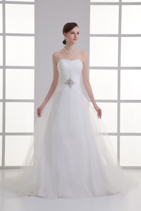 Sleeveless Satin Fine Netting A-Line Strapless Beaded Wedding Dresses 2031330 Sleeveless Satin Fine Netting A-Line Strapless Beaded Wedding Dresses 2031330