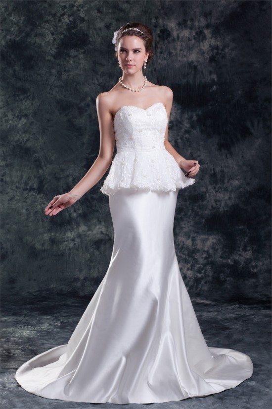 Sleeveless Satin Lace Sweetheart Mermaid/Trumpet Beautiful Wedding Dresses 2031333 Sleeveless Satin Lace Sweetheart Mermaid/Trumpet Beautiful Wedding Dresses 2031333