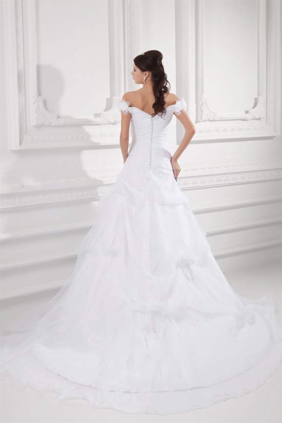 Sleeveless Satin Organza Off-the-Shoulder Sweet Wedding Dresses 2031334 Sleeveless Satin Organza Off-the-Shoulder Sweet Wedding Dresses 2031334