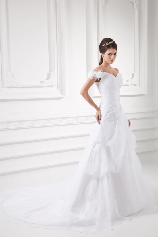 Sleeveless Satin Organza Off-the-Shoulder Sweet Wedding Dresses 2031334 Sleeveless Satin Organza Off-the-Shoulder Sweet Wedding Dresses 2031334