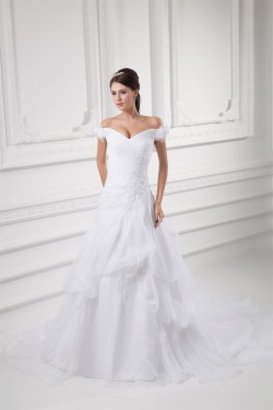 Sleeveless Satin Organza Off-the-Shoulder Sweet Wedding Dresses 2031334