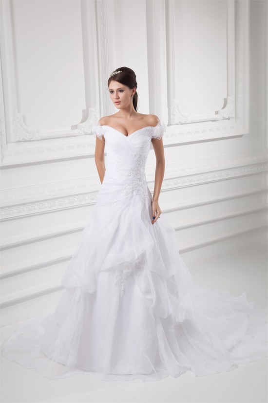 Sleeveless Satin Organza Off-the-Shoulder Sweet Wedding Dresses 2031334 Sleeveless Satin Organza Off-the-Shoulder Sweet Wedding Dresses 2031334