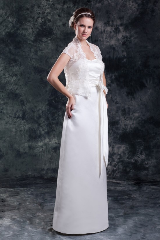 Sleeveless Satin Sheath/Column Sweetheart Wedding Dresses with Lace Jacket 2031335 Sleeveless Satin Sheath/Column Sweetheart Wedding Dresses with Lace Jacket 2031335