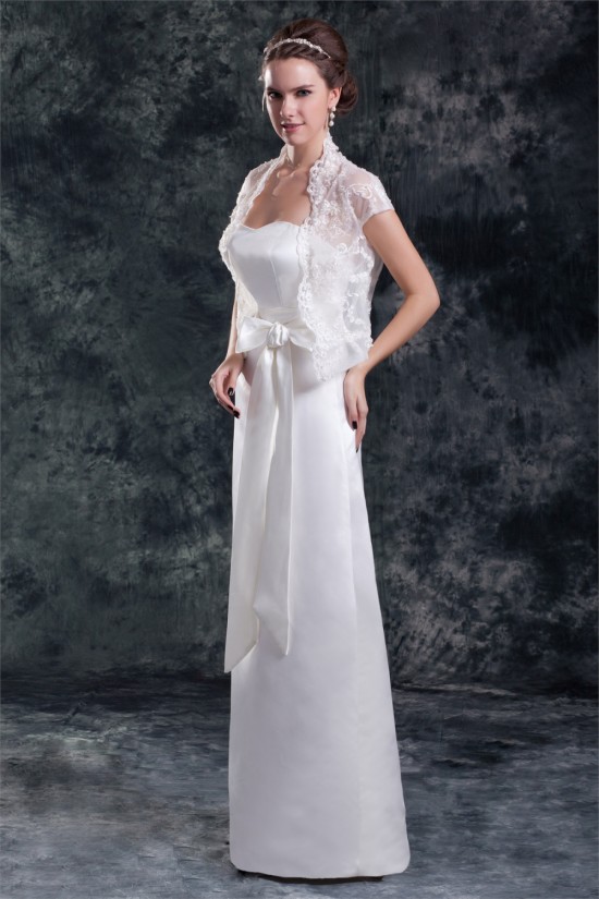 Sleeveless Satin Sheath/Column Sweetheart Wedding Dresses with Lace Jacket 2031335 Sleeveless Satin Sheath/Column Sweetheart Wedding Dresses with Lace Jacket 2031335