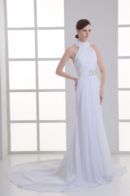Sleeveless Sheath/Column High-Neck Chiffon Beaded Wedding Dresses 2031339 Sleeveless Sheath/Column High-Neck Chiffon Beaded Wedding Dresses 2031339