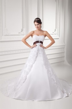 A-Line Soft Sweetheart Satin Lace Wedding Dresses 2031346