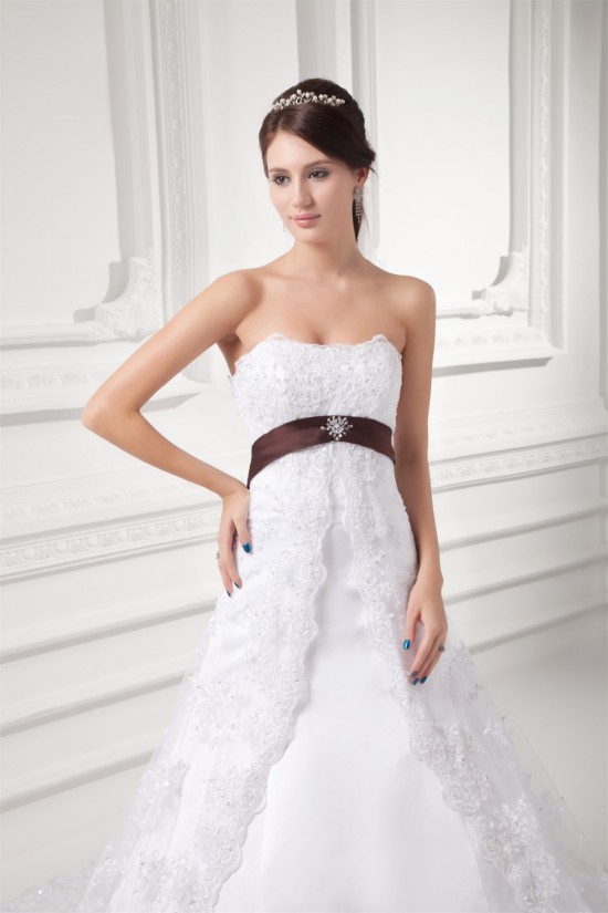 A-Line Soft Sweetheart Satin Lace Wedding Dresses 2031346