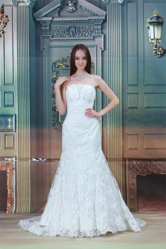 Sleeveless Strapless Mermaid/Trumpet Satin Lace Wedding Dresses 2031349