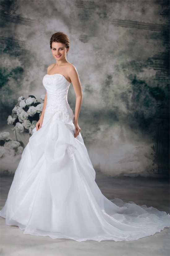 Strapless Satin Organza Sleeveless A-Line Lace Wedding Dresses 2031369 Strapless Satin Organza Sleeveless A-Line Lace Wedding Dresses 2031369
