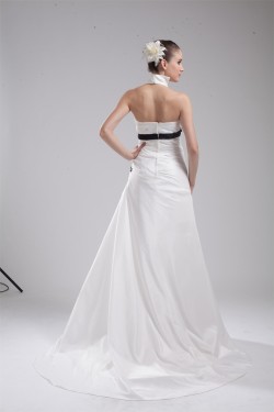 Fantastic Halter Taffeta A-Line Sleeveless Wedding Dresses 2030137