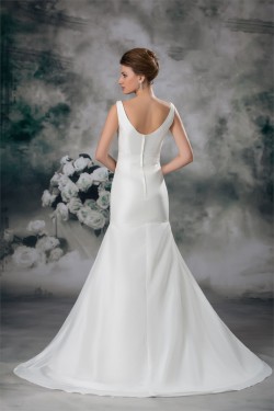 Taffeta Mermaid/Trumpet V-Neck Sleeveless Beaded Wedding Dresses 2031401