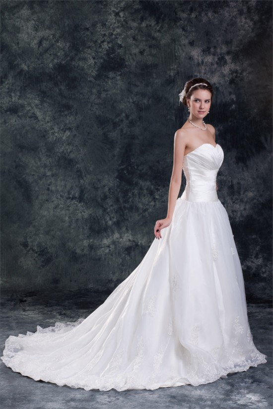 Unique Design A-Line Sleeveless Sweetheart Satin Sweet Wedding Dresses 2031407