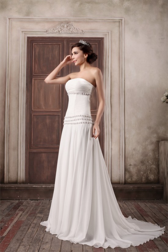 Unique Design Chiffon Elastic Woven Satin Strapless A-Line Wedding Dresses 2031408