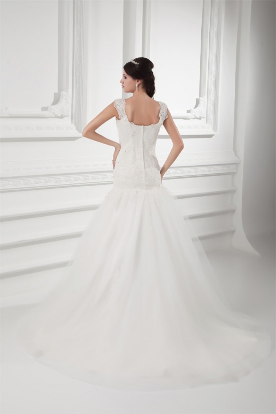 V-Neck Sleeveless A-Line Satin Fine Netting Lace Wedding Dresses 2031415 V-Neck Sleeveless A-Line Satin Fine Netting Lace Wedding Dresses 2031415