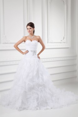 Wholesale Sleeveless Satin Organza Sweetheart A-Line Wedding Dresses 2031419