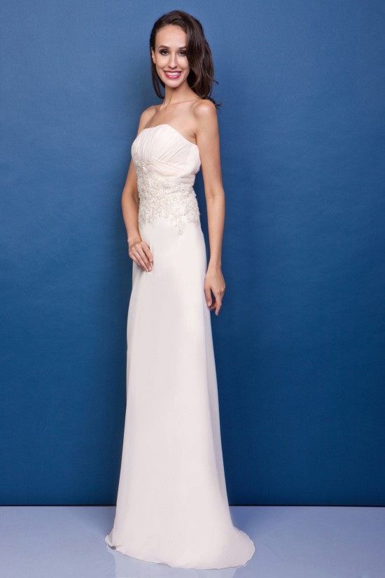 Sheath/Column Strapless Court Train Lace Wedding Dresses with Jacket 2031440