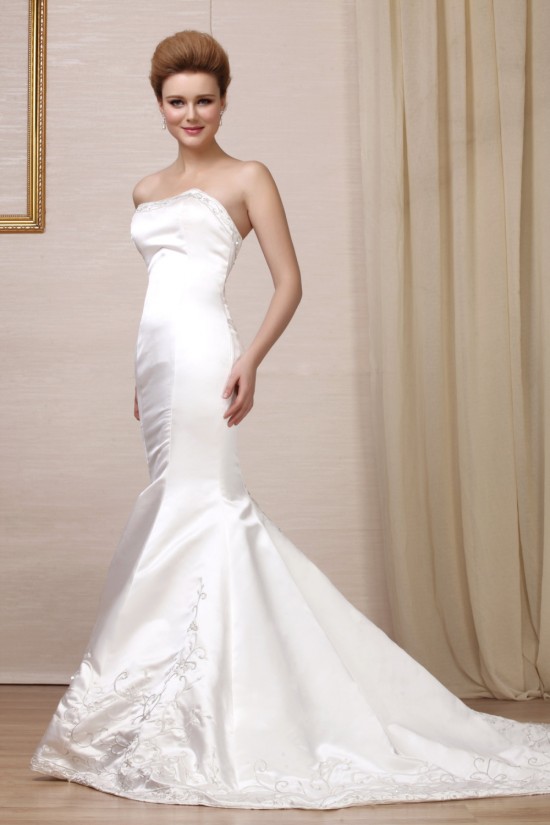 Trumpet/Mermaid Strapless Court Train Wedding Dresses 2031451