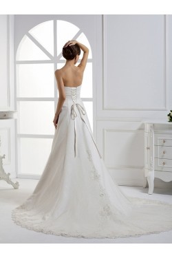 A-Line Strapless Court Train Lace Wedding Dresses 2031461