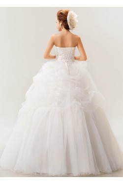 Ball Gown Strapless Court Train Beaded Lace Wedding Dresses 2031470