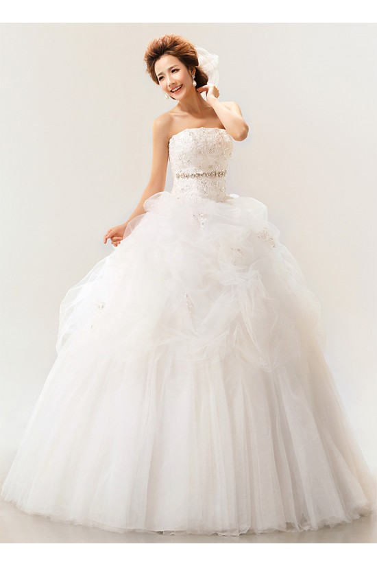 Ball Gown Strapless Court Train Beaded Lace Wedding Dresses 2031470